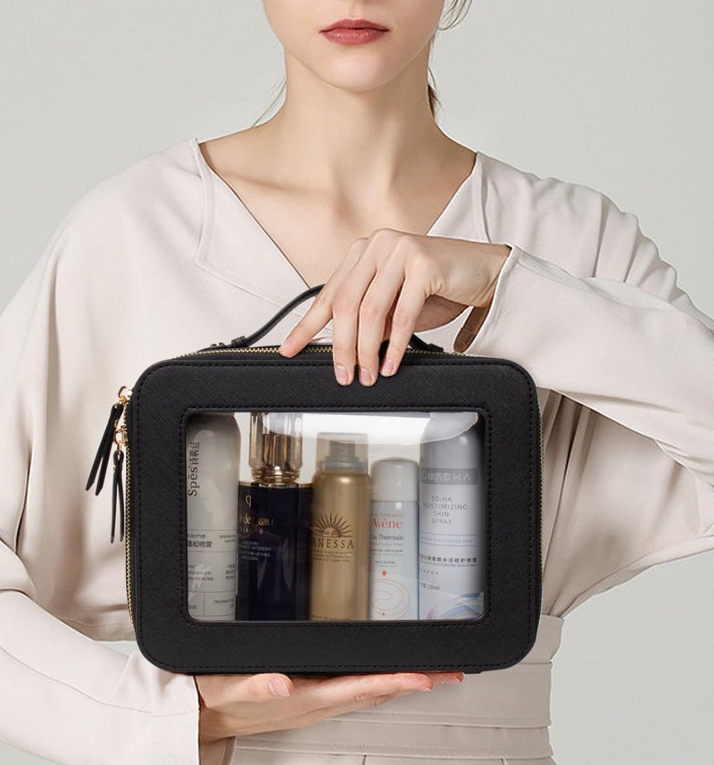 LETGO Clear Makeup Bags, TSA Approved Toiletry Bag with Zipper, Clear Makeup Organizer Large Fit Carry-on Travel Essentials,Clear Cosmetic Bags for Women Men (Large-Black) - Image 2